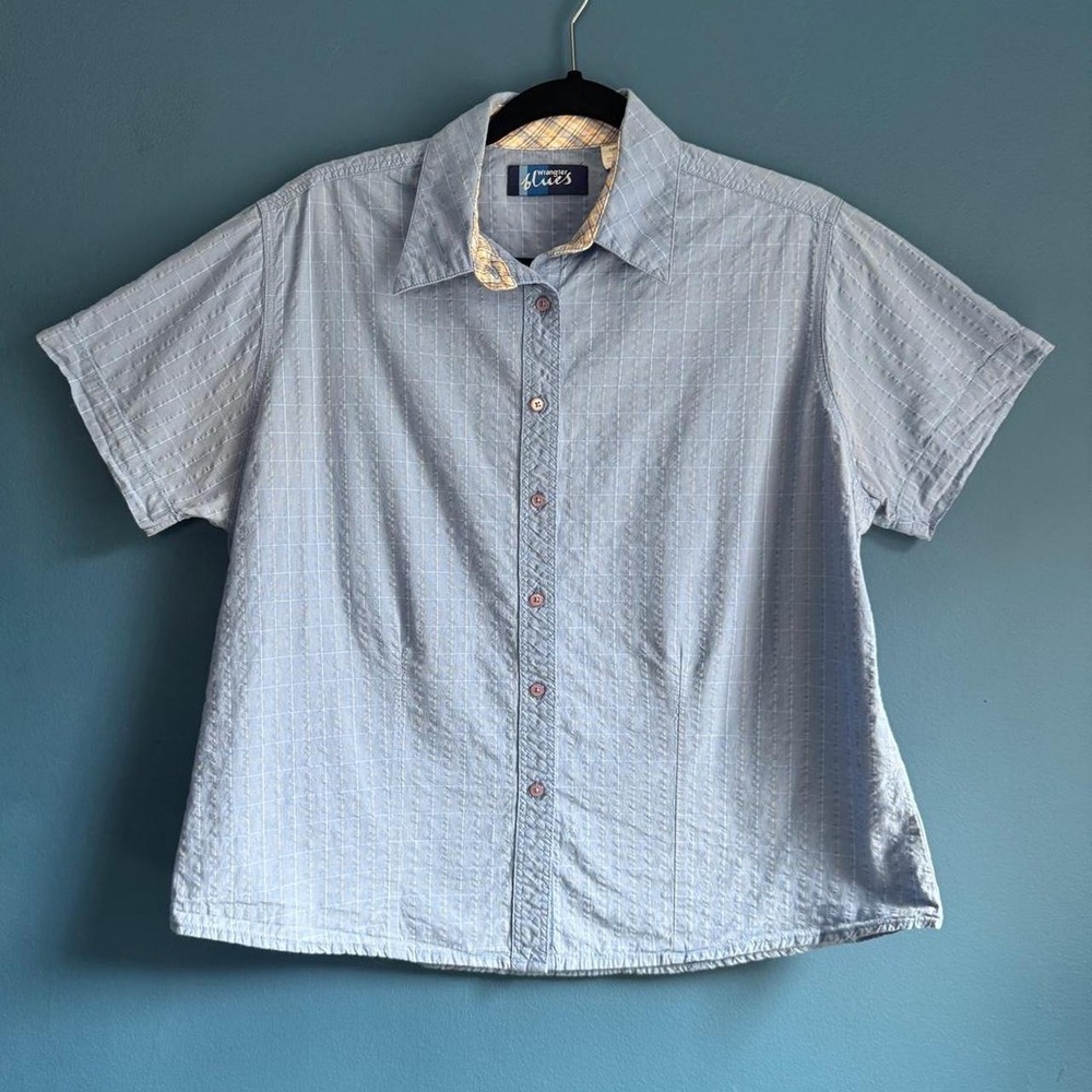 Vintage Check Shirt Women's Size Large Wrangler Blues 100% Cotton Collared Retro
